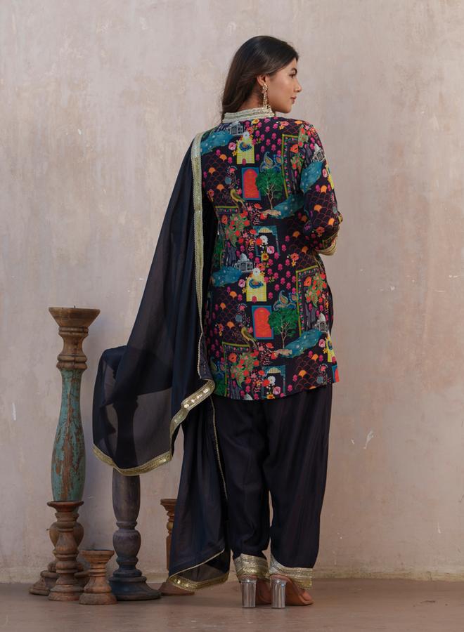 DW Women Black Ethnic Motifs Straight Kurta with Salwar and Dupatta Set - Image 4